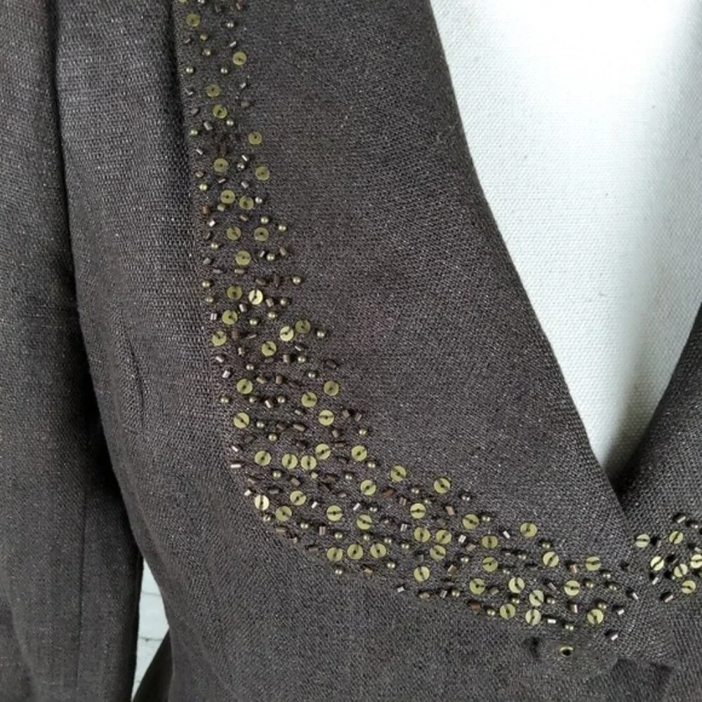 Classiques Entier Sequin Embellished 3/4 Sleeve Blazer Brown Size Small - Picture 8 of 9
